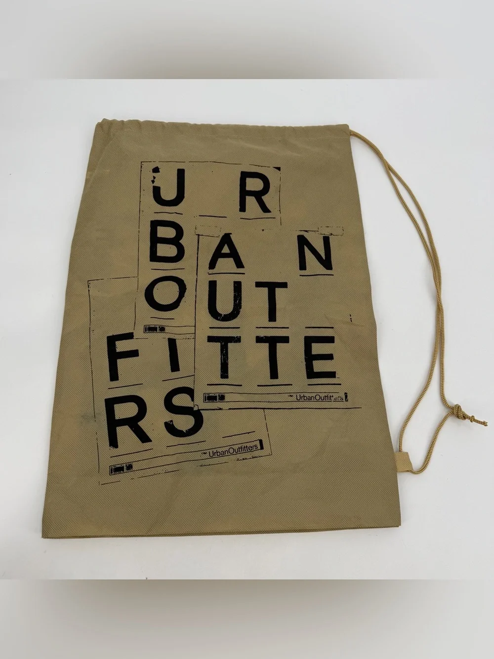 Urban Outfitters Drawstring Bag Backpack Tan Logo Recycled